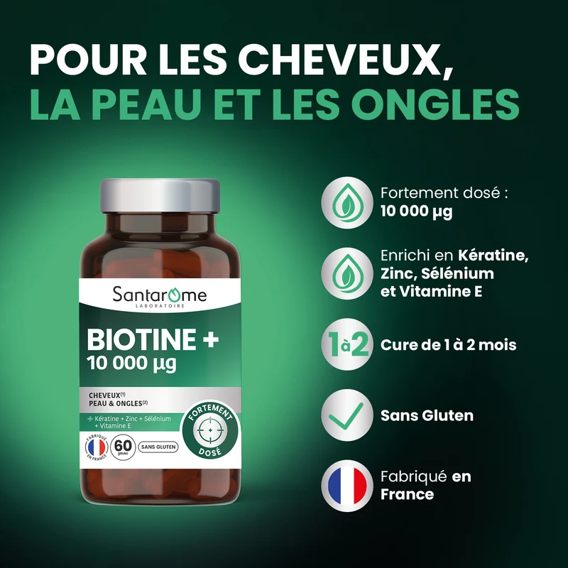 Biotine + 10 000 µg - 60 gélules