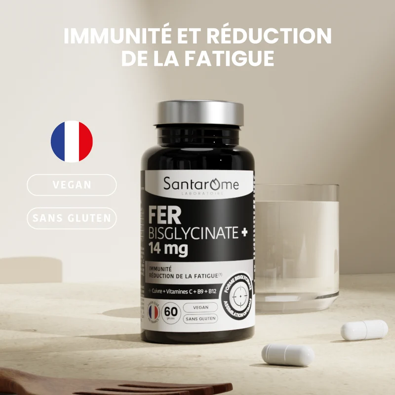Fer Bisglycinate 14 mg + Cofacteurs (Vit. C, B9, B12) - 60 Gélules