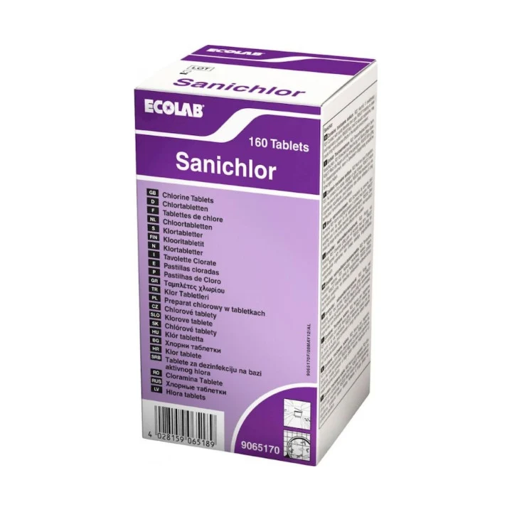 Compresse clorate per sanificazione di superfici Ecolab Sanichlor IT 6 scatolette da 20 blister x 8 compresse DISPONIBILE IN 7 GIORNI LAVORATIVI
