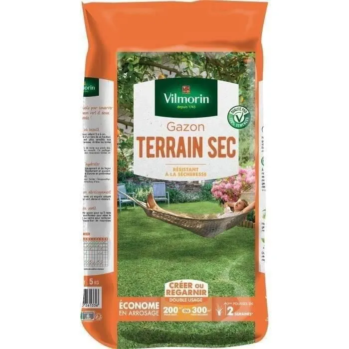 Vilmorin Graines de gazon Terrain Sec 5kg 200-300m²