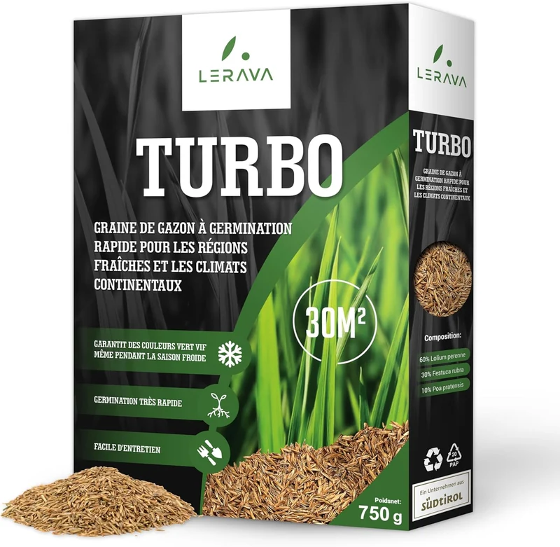 LERAVA Turbo Gazon à Semer 30m²