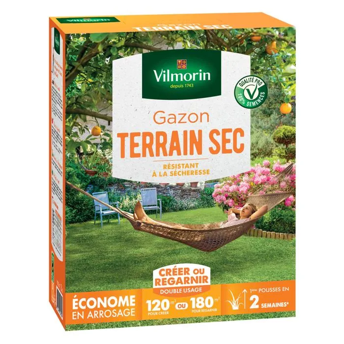 Vilmorin Graines de gazon Terrain Sec 3kg 120-180m²