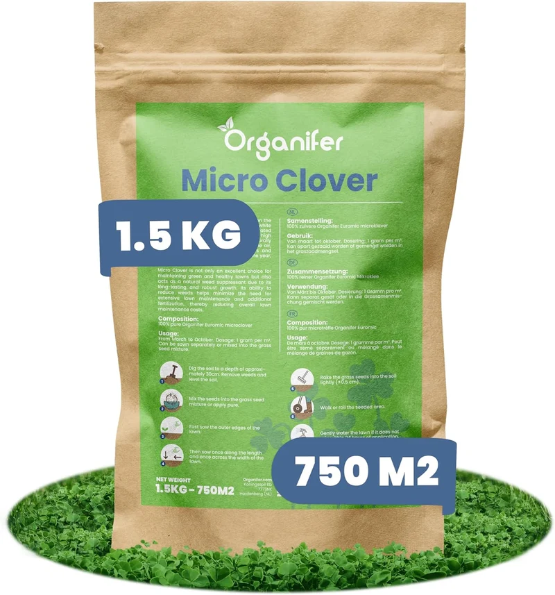 Micro Clover - Clover for Lawns - Seeds - Pure - White - Grass - Grass - Organifer (1500 g)