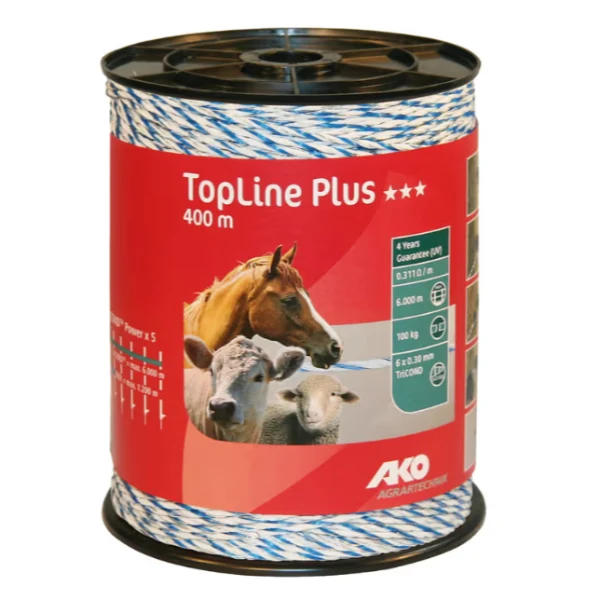 Afrasteringskoord Topline Plus wit/blauw - 400 m