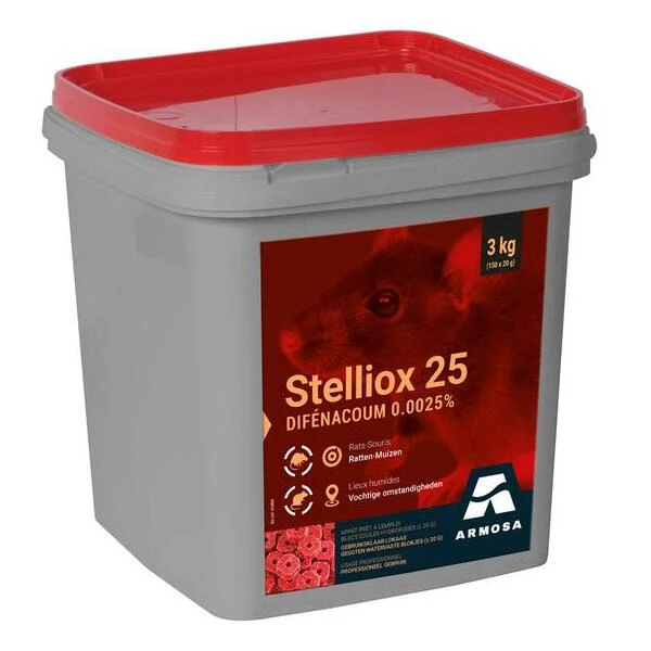 Stelliox 25 - blocs 150 x 20 gr - difenacoum - vrij circuit 3 kg(BE2019-0005)