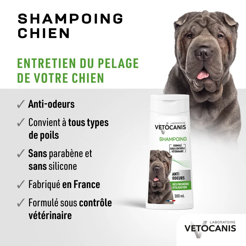 Shampoing Professionnel Anti-Odeurs pour Chien. 300ml