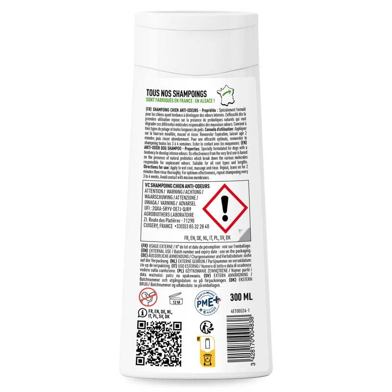 Shampoing Professionnel Anti-Odeurs pour Chien. 300ml