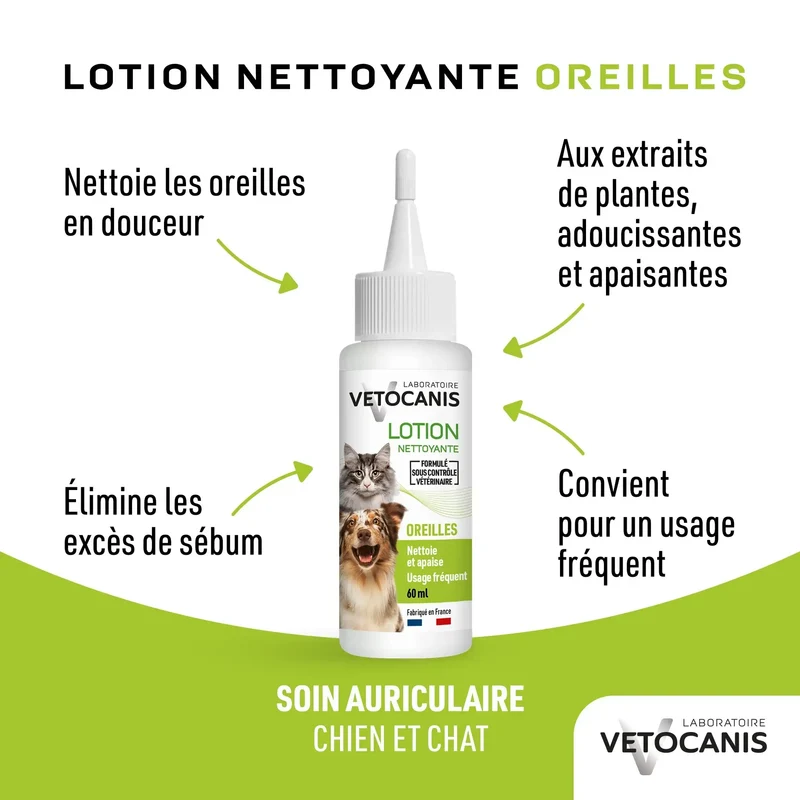 Lotion Nettoyante des Oreilles pour Chat et Chien 60ML