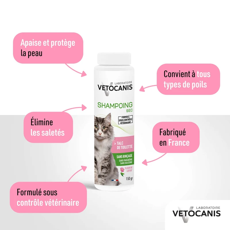 Shampoing Sec Sans rinçage pour Chat 150ml