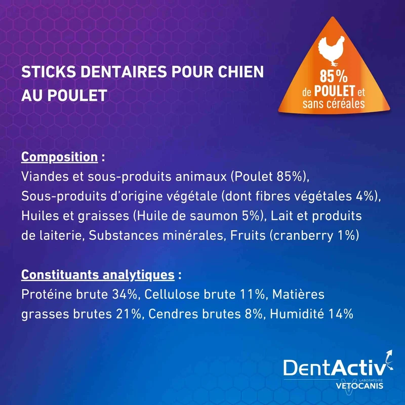 DentActiv Bâtonnets Hygiène Bucco-Dentaire pour Chien 15kg +
