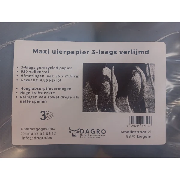 Maxi uierpapier - 3-laags blauw verlijmd - 2 rollen/pak