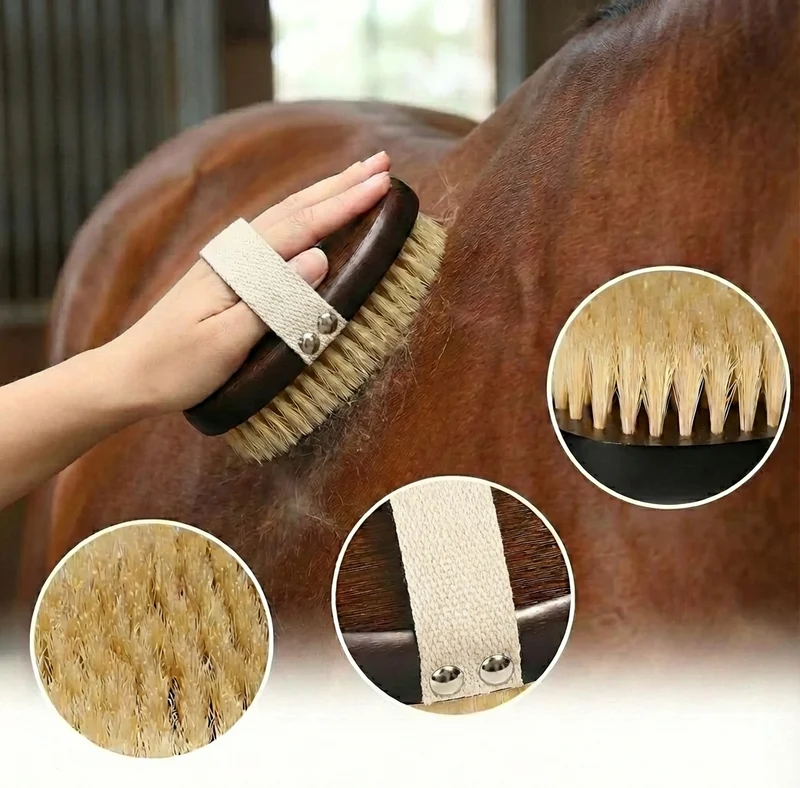 Brosse de pansage à poils naturels Monture bois