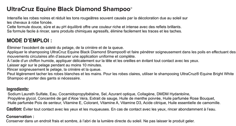 UltraCruz® Equine Black Diamond – Shampooing Cheval Robes Noires