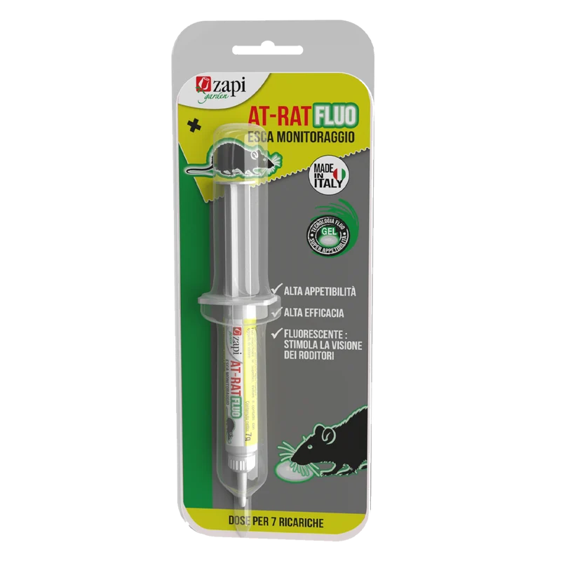 Esca fluorescente senza veleno per monitoraggio topi e ratti Zapi At-Rat Fluo siringa 7 g