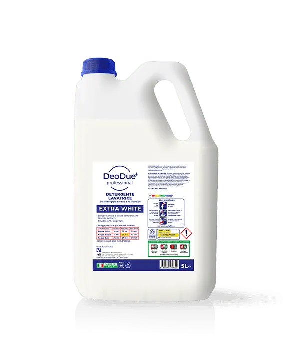 Detersivo liquido per lavatrice capi bianchi Vebi DeoDue+ Professional Lavatrice Extra White tanica 5 litri