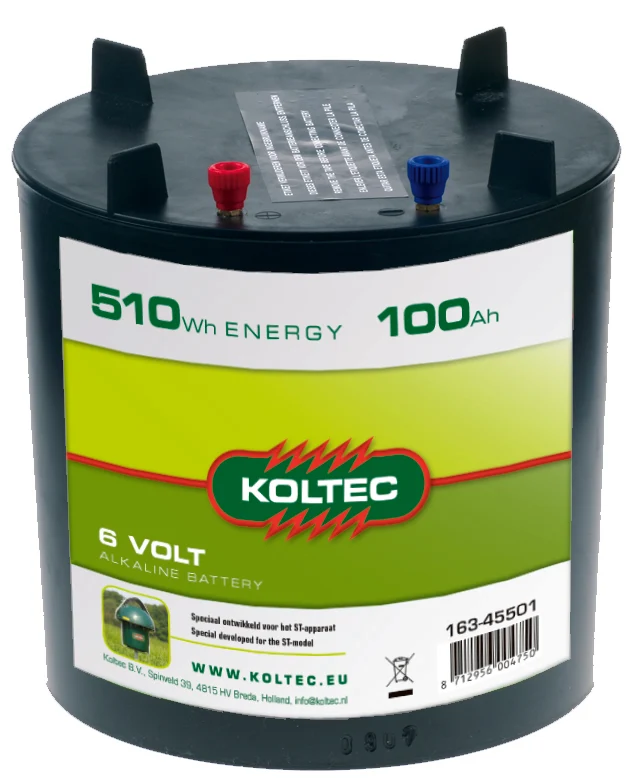 Batterij 6 Volt-510 Wh rond 100 Ah, alkaline
