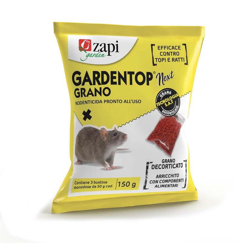 Esca rodenticida in grano per topi e ratti Zapi Gardentop Next Grano 150 g (3 buste da 50 g)