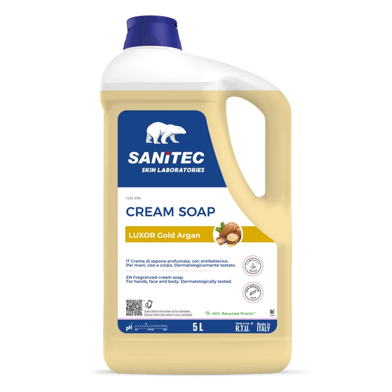 Crema di sapone mani antibatterica Sanitec Cream Soap Argan Dorato 2x5 litri DISPONIBILE IN 7 GIORNI LAVORATIVI
