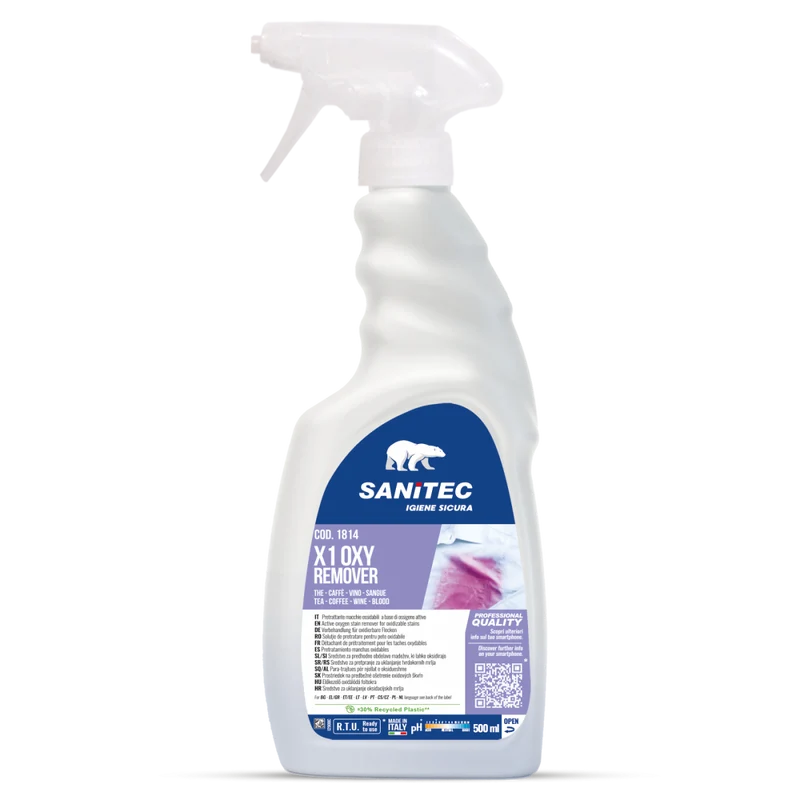 Pretrattante all'ossigeno per macchie Sanitec X1 Oxy Remover 500 ml DISPONIBILE IN 7 GIORNI LAVORATIVI