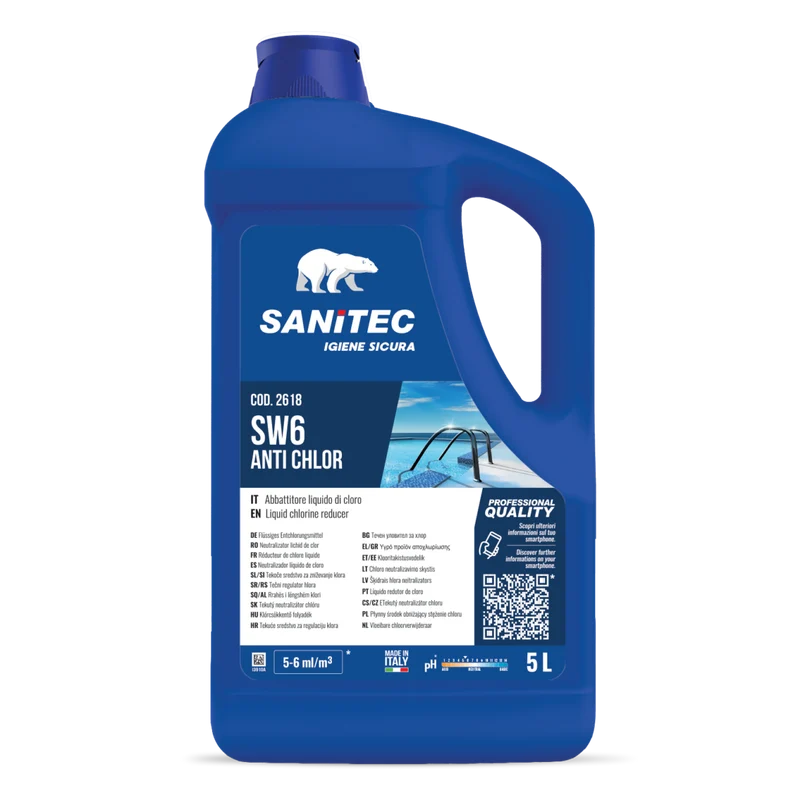 Abbattitore di cloro per piscine Sanitec SW6 Anti-Chlor 2x5 litri DISPONIBILE IN 7 GIORNI LAVORATIVI