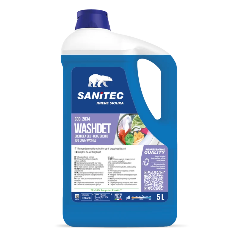 Detergente enzimatico per bucato Sanitec Washdet Orchidea Blu 5 litri DISPONIBILE IN 7 GIORNI LAVORATIVI