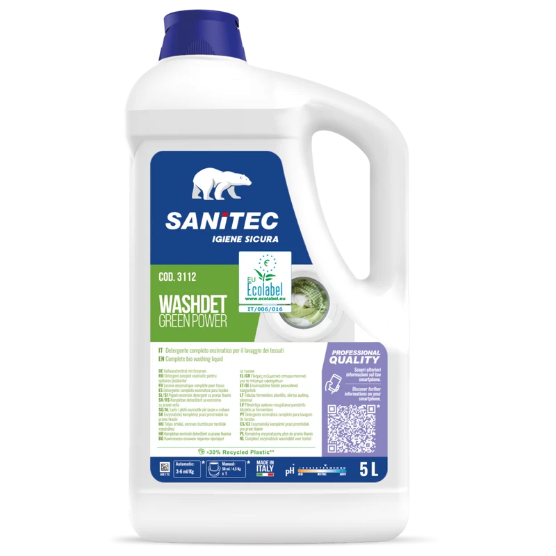 Detergente Ecolabel per bucato Sanitec Washdet Green Power 2x5 litri DISPONIBILE IN 7 GIORNI LAVORATIVI