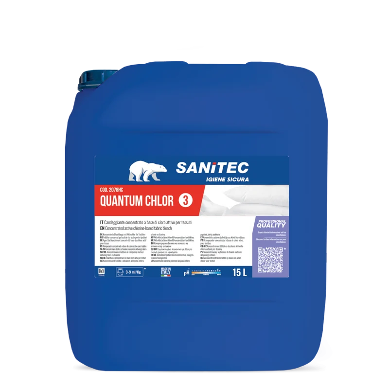 Candeggiante al cloro per lavanderia Sanitec Quantum Chlor 15 litri DISPONIBILE IN 7 GIORNI LAVORATIVI