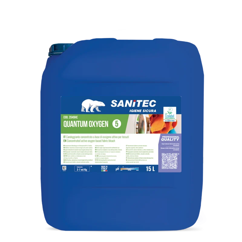 Candeggiante all'ossigeno attivo per lavanderia Sanitec Quantum Oxygen 15 litri DISPONIBILE IN 7 GIORNI LAVORATIVI
