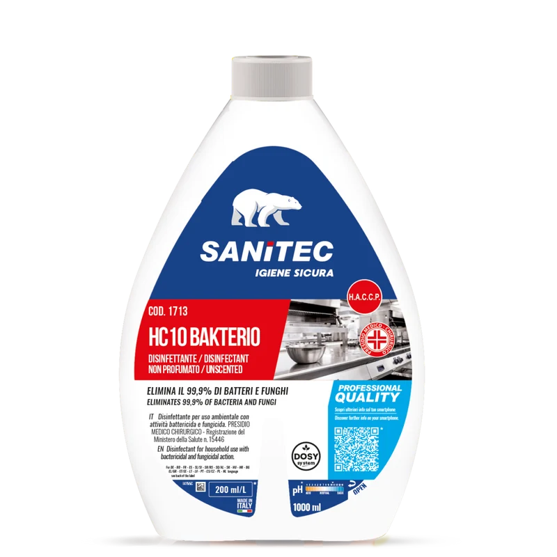 Disinfettante concentrato battericida e fungicida Sanitec HC10 Bakterio 1 litro DISPONIBILE IN 7 GIORNI LAVORATIVI