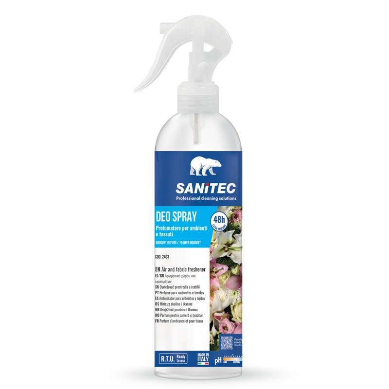 Profumatore spray per ambienti e tessuti Sanitec Deo Spray Bouquet di Fiori 12x300 ml DISPONIBILE IN 7 GIORNI LAVORATIVI