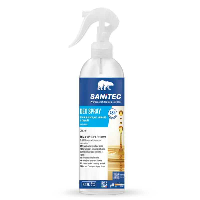 Profumatore spray per ambienti e tessuti Sanitec Deo Spray Gold Argan 300 ml DISPONIBILE IN 7 GIORNI LAVORATIVI
