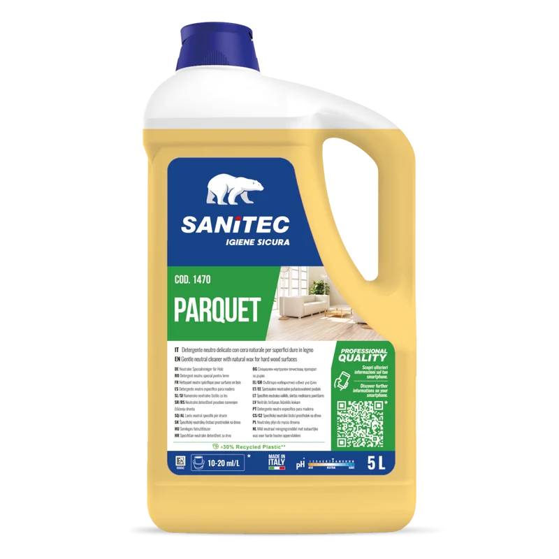 Detergente neutro per parquet Sanitec Parquet 5 litri DISPONIBILE IN 7 GIORNI LAVORATIVI