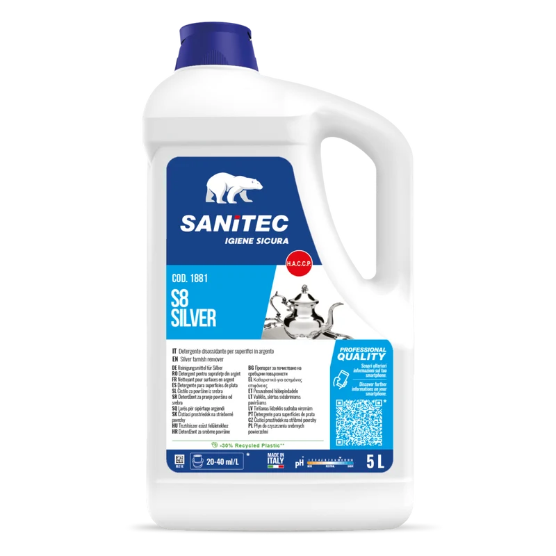 Detergente disossidante per argento Sanitec S8 Silver 2x5 litri DISPONIBILE IN 7 GIORNI LAVORATIVI