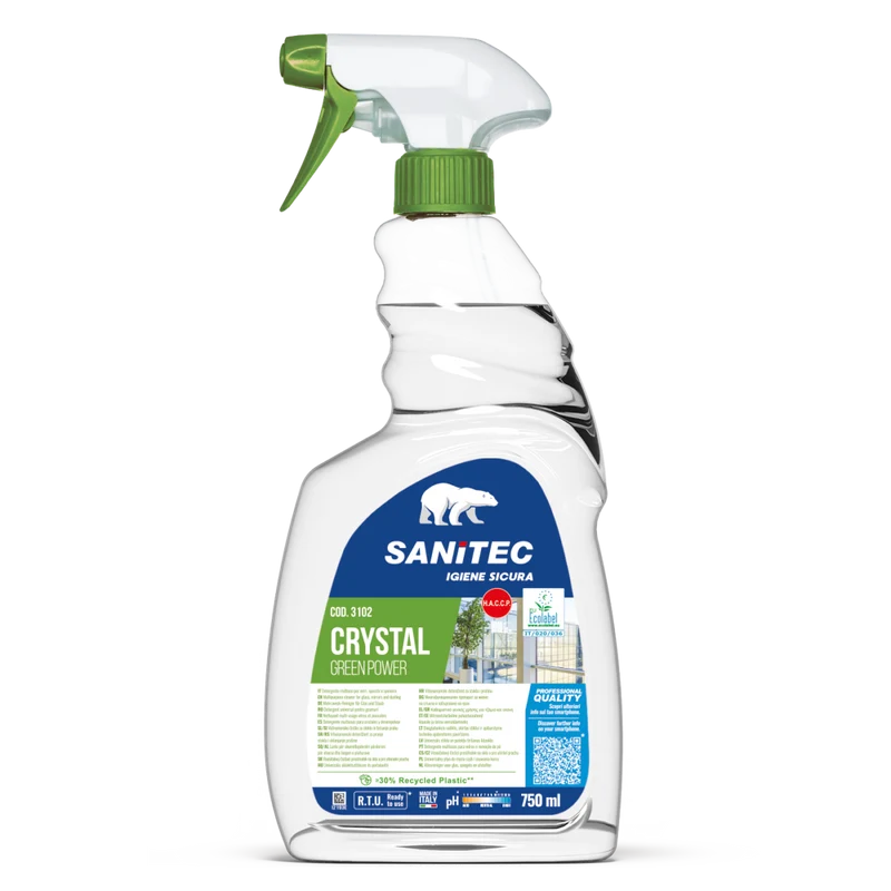 Detergente Ecolabel per vetri e specchi Sanitec Crystal Green Power 6x750 ml DISPONIBILE IN 7 GIORNI LAVORATIVI