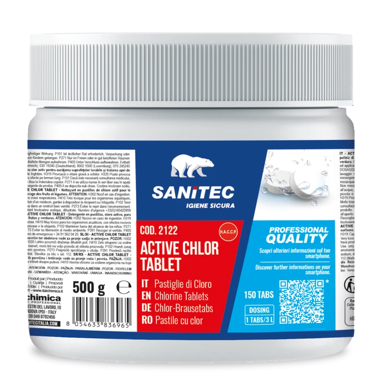 Cloro attivo in pastiglie per superfici e acque Sanitec Active Chlor Tablet 500 g DISPONIBILE IN 7 GIORNI LAVORATIVI
