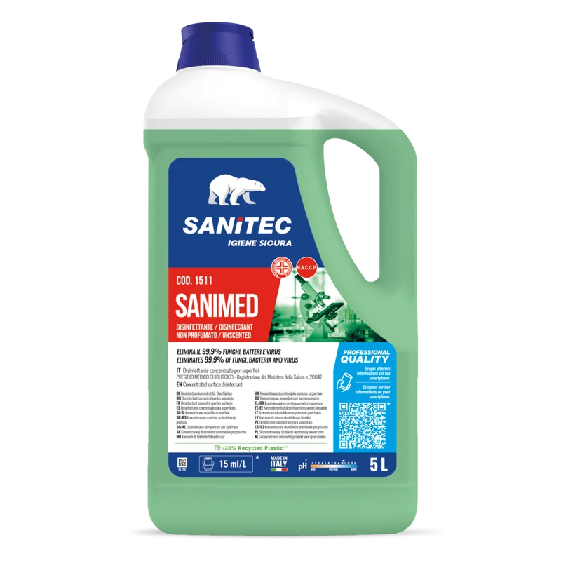 Disinfettante concentrato per superfici Sanitec Sanimed Non Profumato 5 litri DISPONIBILE IN 7 GIORNI LAVORATIVI