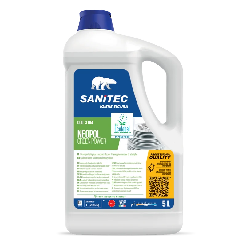 Detergente Ecolabel per lavaggio manuale stoviglie Sanitec Neopol Green Power 2x5 litri DISPONIBILE IN 7 GIORNI LAVORATIVI