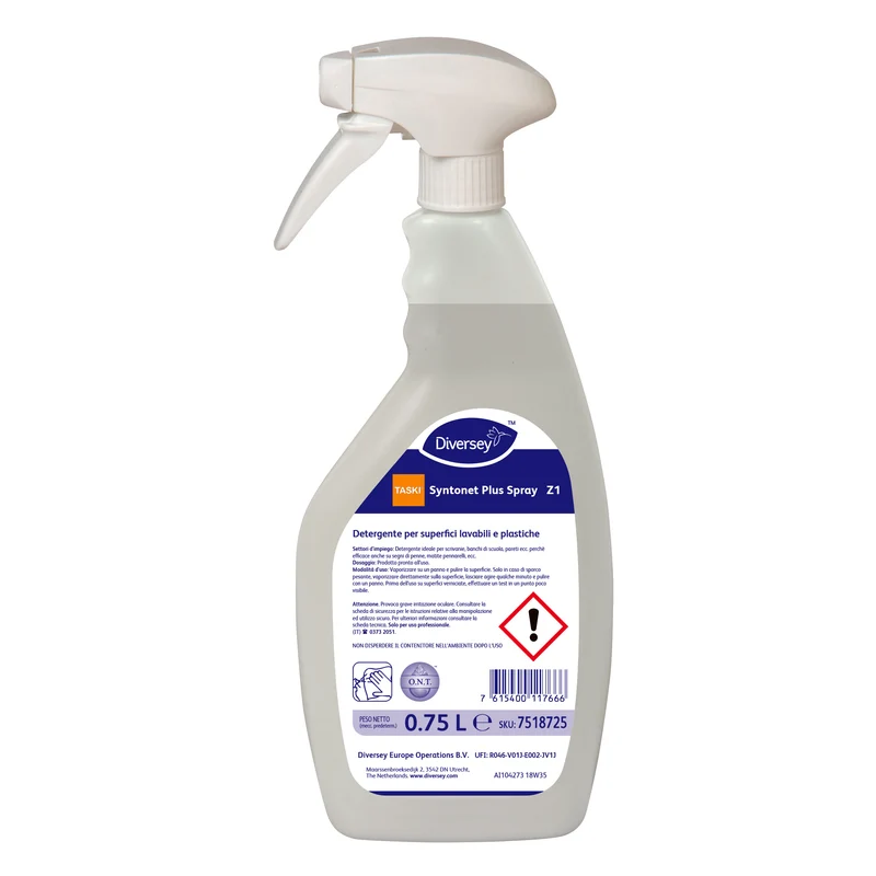 Detergente per superfici lavabili e plastiche Diversey TASKI Syntonet Plus Spray Z1 6x750 ml DISPONIBILE IN 7 GIORNI LAVORATIVI