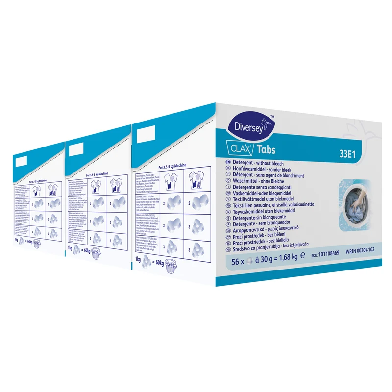 Detersivo in pastiglie senza candeggianti Diversey Clax Tabs 33E1 - 3x56 pezzi DISPONIBILE IN 7 GIORNI LAVORATIVI