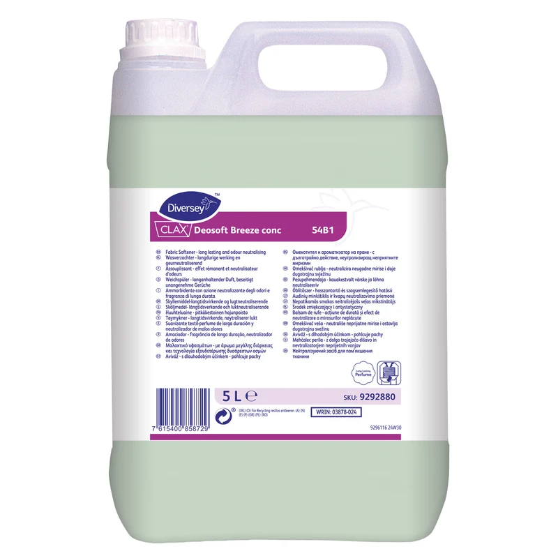 Ammorbidente Frangranza concentrata di lunga durata Diversey Clax Deosoft Breeze conc 54B1 5 litri DISPONIBILE IN 7 GIORNI LAVORATIVI
