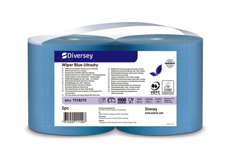 Bobina multiuso blu Diversey Wiper Blue Ultradry 176 m 1 pezzo DISPONIBILE IN 7 GIORNI LAVORATIVI