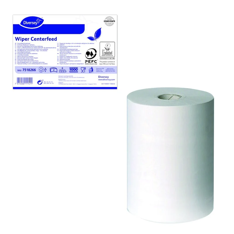 Bobina a svolgimento verticale Diversey Wiper Centerfeed 150 mt 150,48 m Bianco 6 pezzi DISPONIBILE IN 7 GIORNI LAVORATIVI
