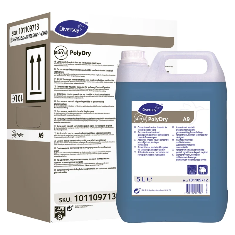 Brillantante neutro per stoviglie in plastica Diversey Suma PolyDry A9 2x5 litri DISPONIBILE IN 7 GIORNI LAVORATIVI