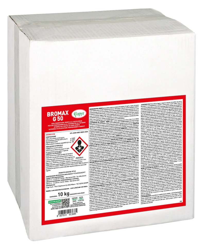 Esca derattizzante rodenticida per topi e ratti Copyr Bromax g 50 - 10 kg