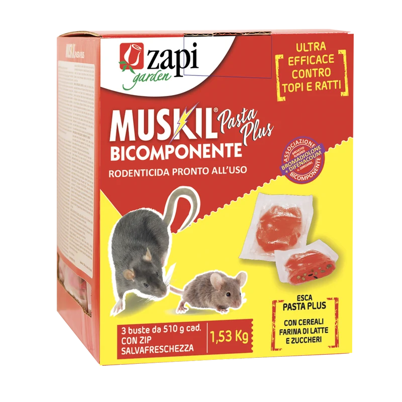 Esca rodenticida derattizzante per topi e ratti Zapi MUSKIL PASTA PLUS 1,53 kg