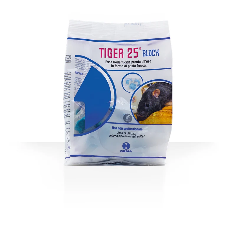 Esca rodenticida derattizzante per topi e ratti Orma Tiger 25 Block 300 gr