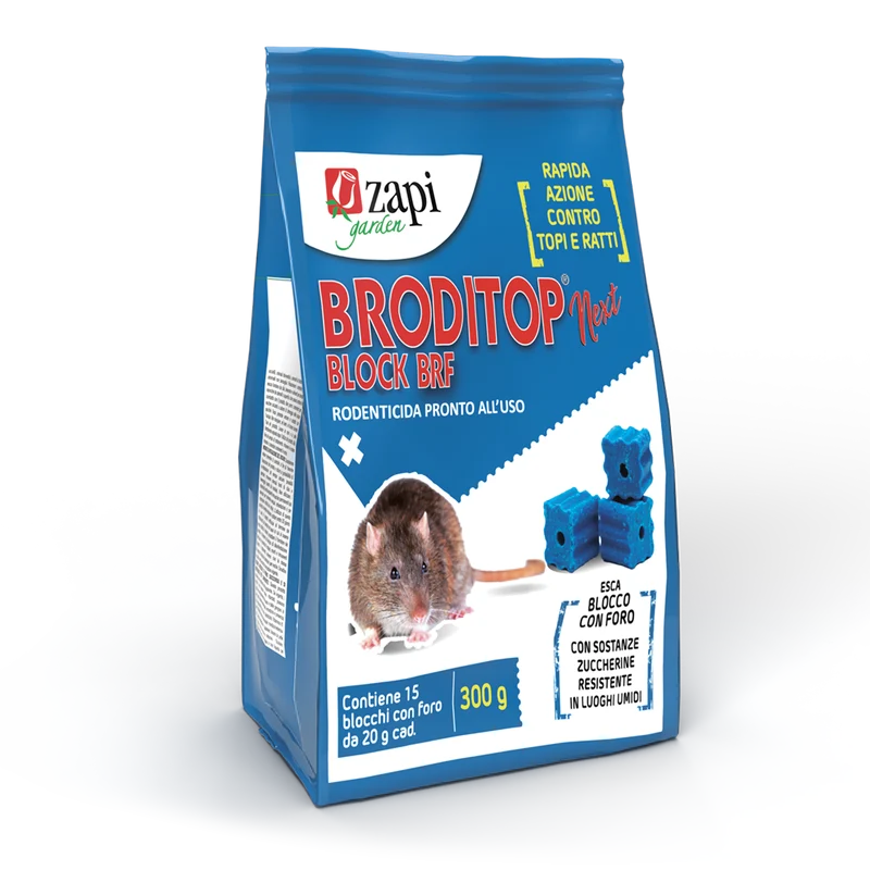 Esca rodenticida derattizzante per topi e ratti Zapi Broditop Next Block 300 gr