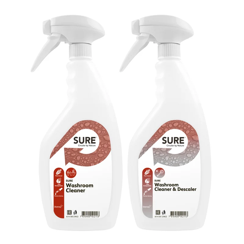 Kit flaconi vuoti 750 ml con etichette Diversey Flaconi con spruzzatore per SURE Washroom Cleaner & Descaler 6 pezzi DISPONIBILE IN 7 GIORNI LAVORATIVI