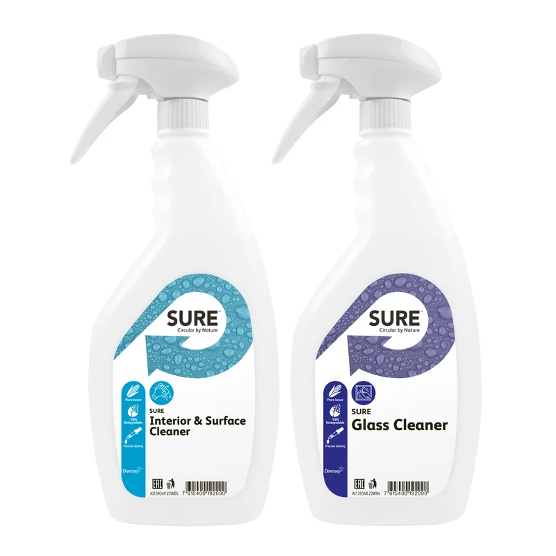 Kit flaconi vuoti 750 ml con etichette Diversey Flaconi con spruzzatore per SURE Glass & Surface Cleaner 6 pezzi DISPONIBILE IN 7 GIORNI LAVORATIVI