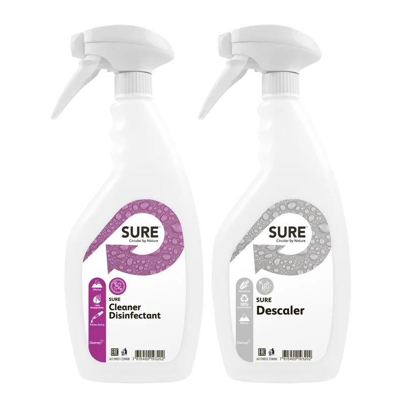 Flaconi vuoti da 750ml con spuzzatore Diversey Flaconi con spruzzatore per SURE Disinfectant & Descaler 6 pezzi DISPONIBILE IN 7 GIORNI LAVORATIVI